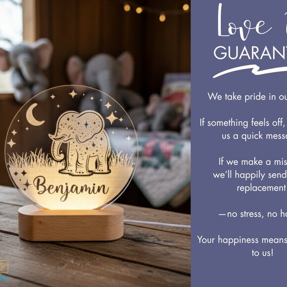 Elephant Night Light – Personalized LED Lamp for Kids Room - Picture 6 of 8